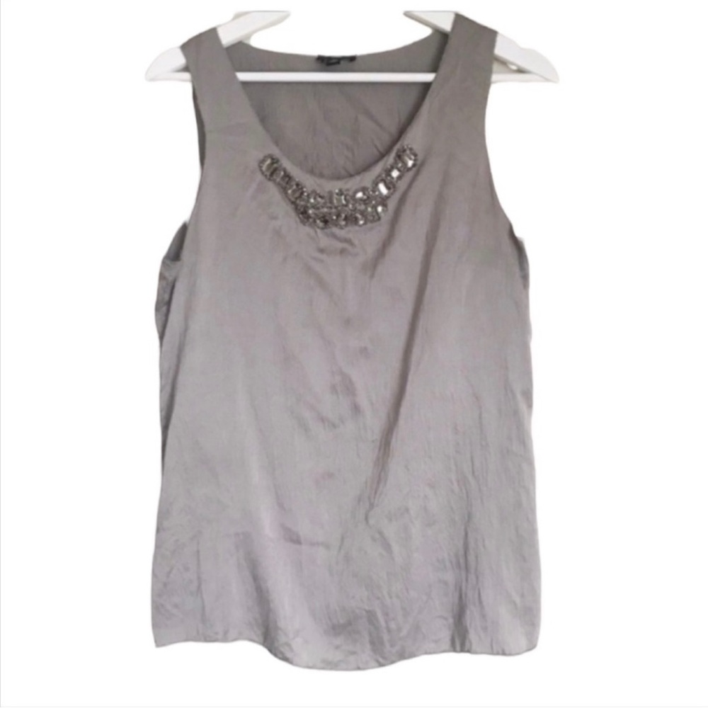 ANN TAYLOR | silk gem embellished silvery women’s top Size MP